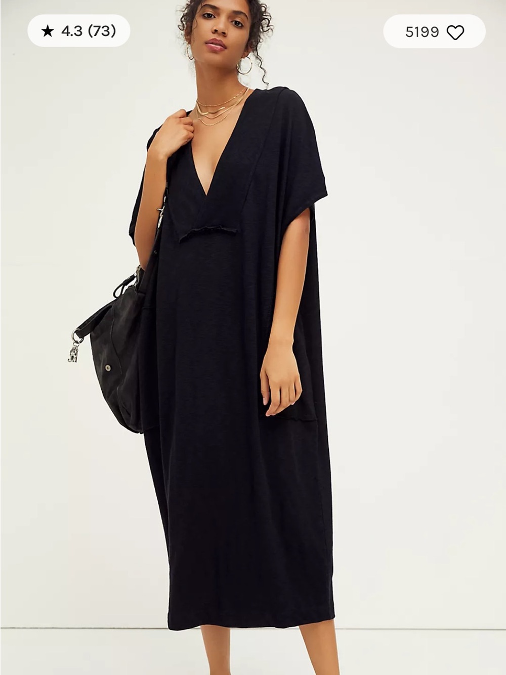 Free People Beach Black V-Neck Caftan